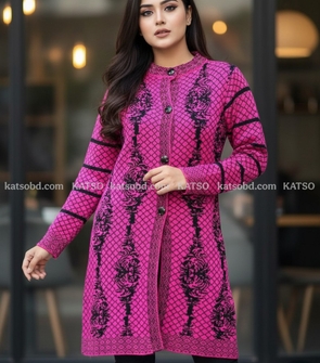 Elegant Jacquard Knit Long Cardigan